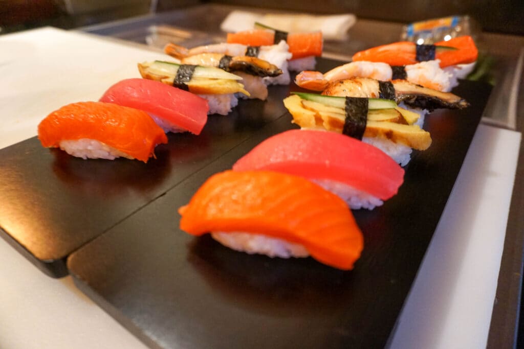 Nigiri selection served at Aziana
